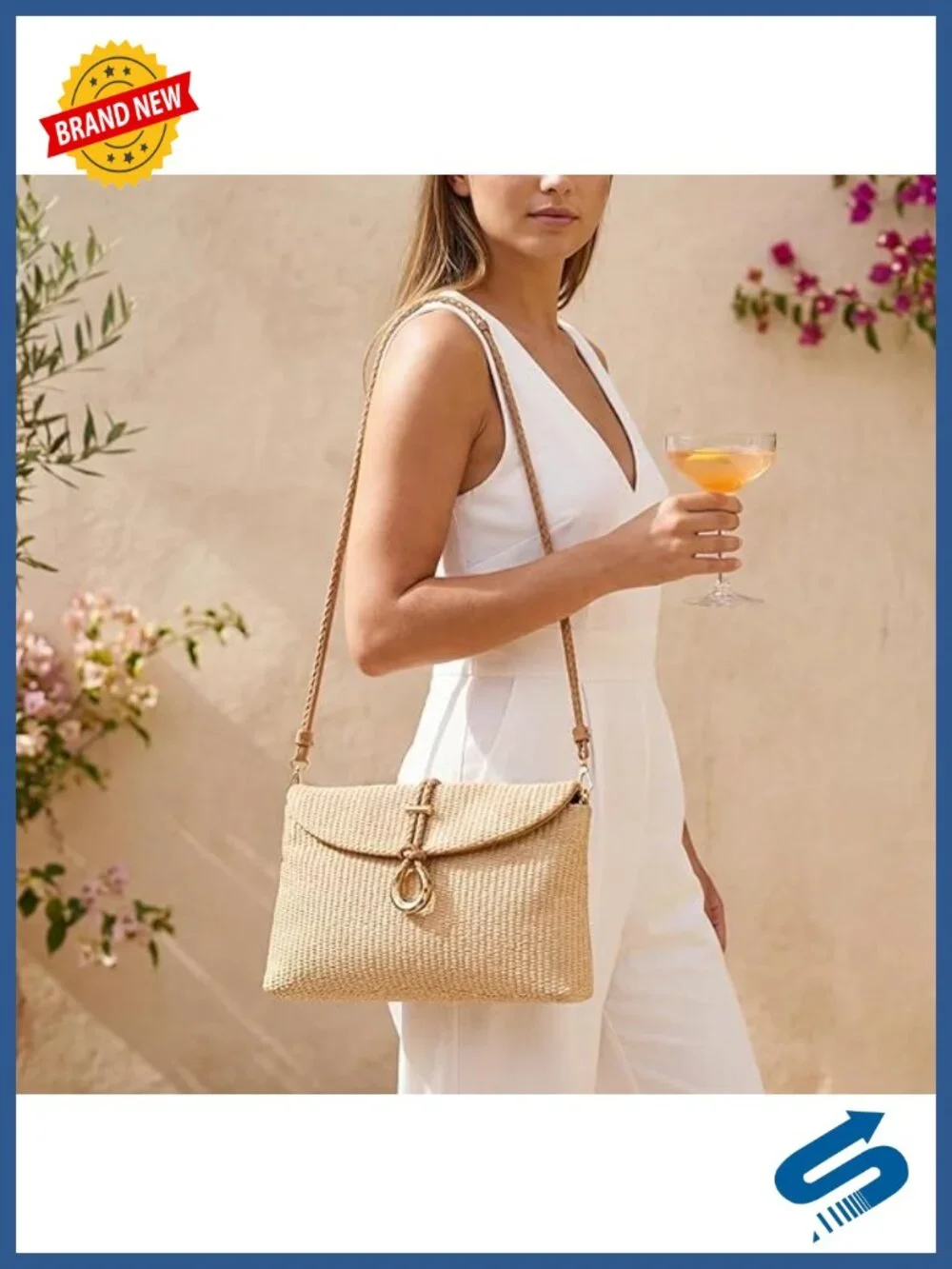 Raffia Straw Woven Clutch Evening Bag Convertible Crossbody